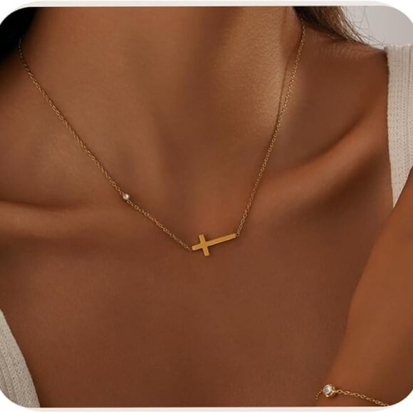 Neiman Marcus 14K Gold Plated Cross Necklace - Picture 1 of 6